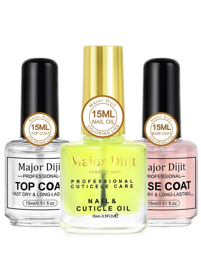 MAJOR DIJIT Quick Dry Nail Polish Set, Base Coat, Top Coat, Nail & Cuticle Oil, , High-Gloss, Long-Lasting, Air-Dry, Non-Gel, Great for Home Manicures,15ml/0.45oz - Image 1
